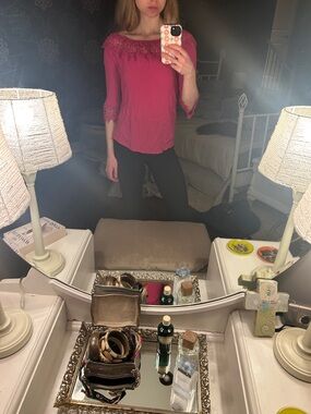 Pink boat neck embroidered Blouse